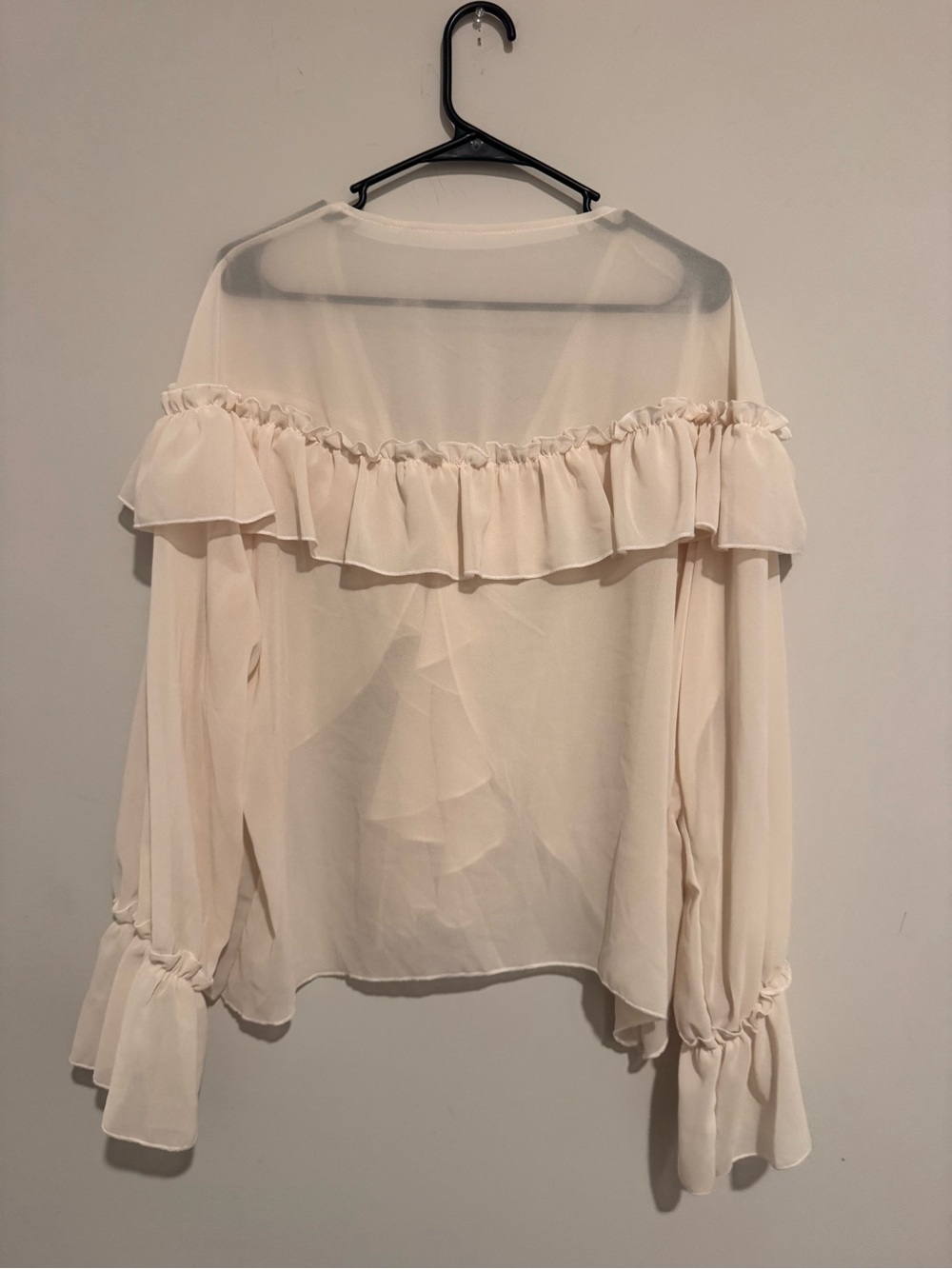 Women's Cream Ruffle Tie-Front Blouse - Picture 2 of 2